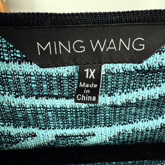 Ming Wang Sweater Womens 1X Blue Black Open Front Cardigan Knit Swirl Studded - Picture 5 of 10